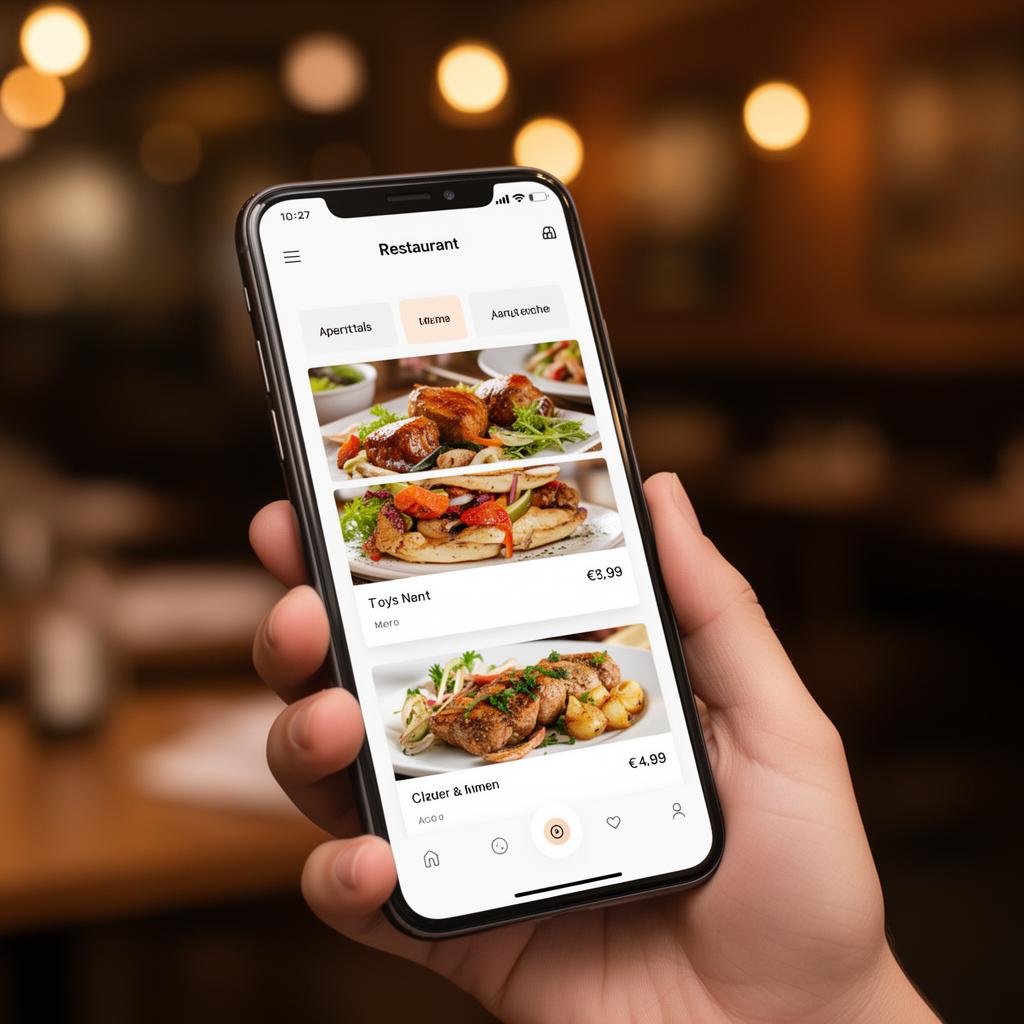 Client consultant le menu digital sur smartphone dans un restaurant